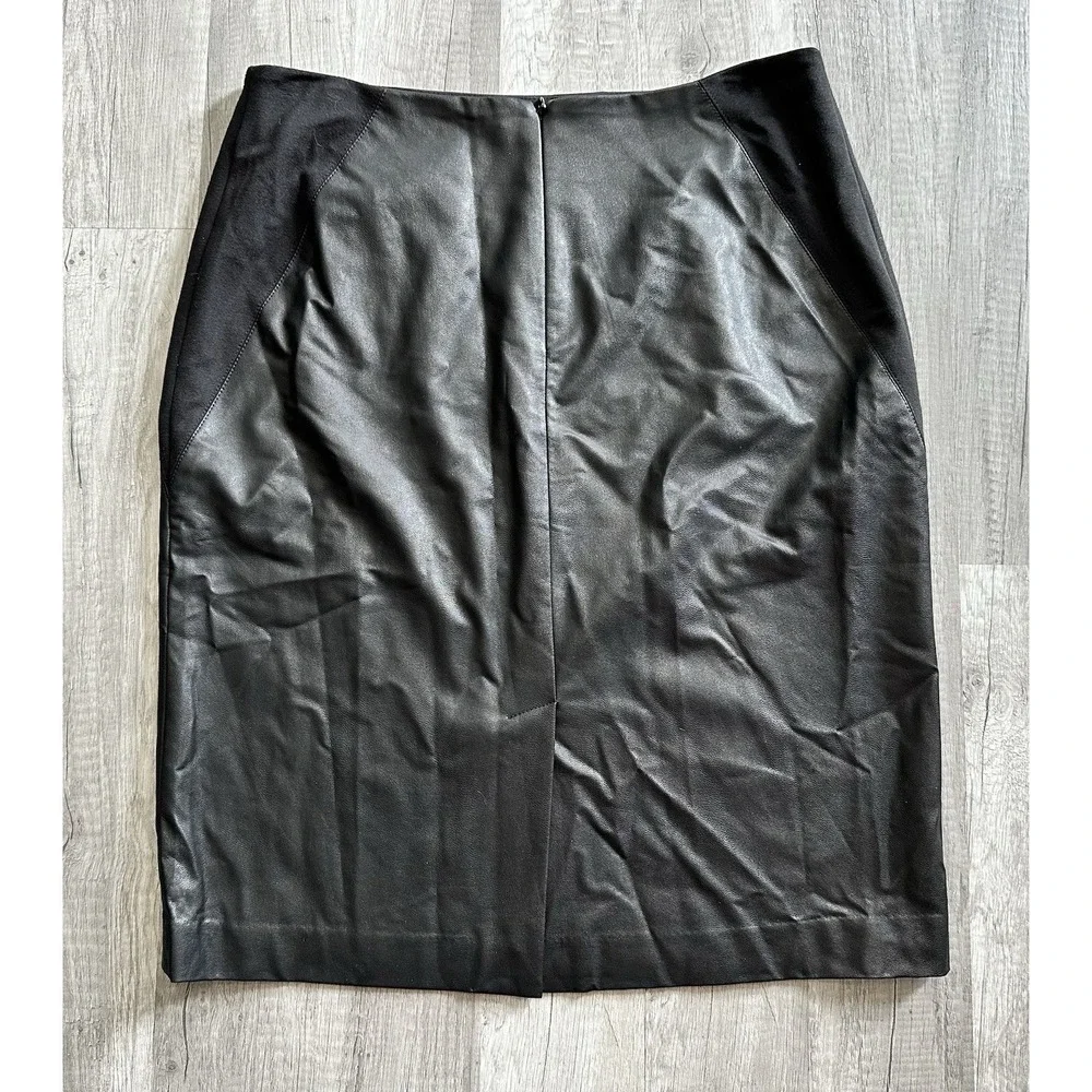 Chico's Skirt Size 1.5 US 8 Reg Black Faux Leather Cody Panel Pencil Skirt Slit‎